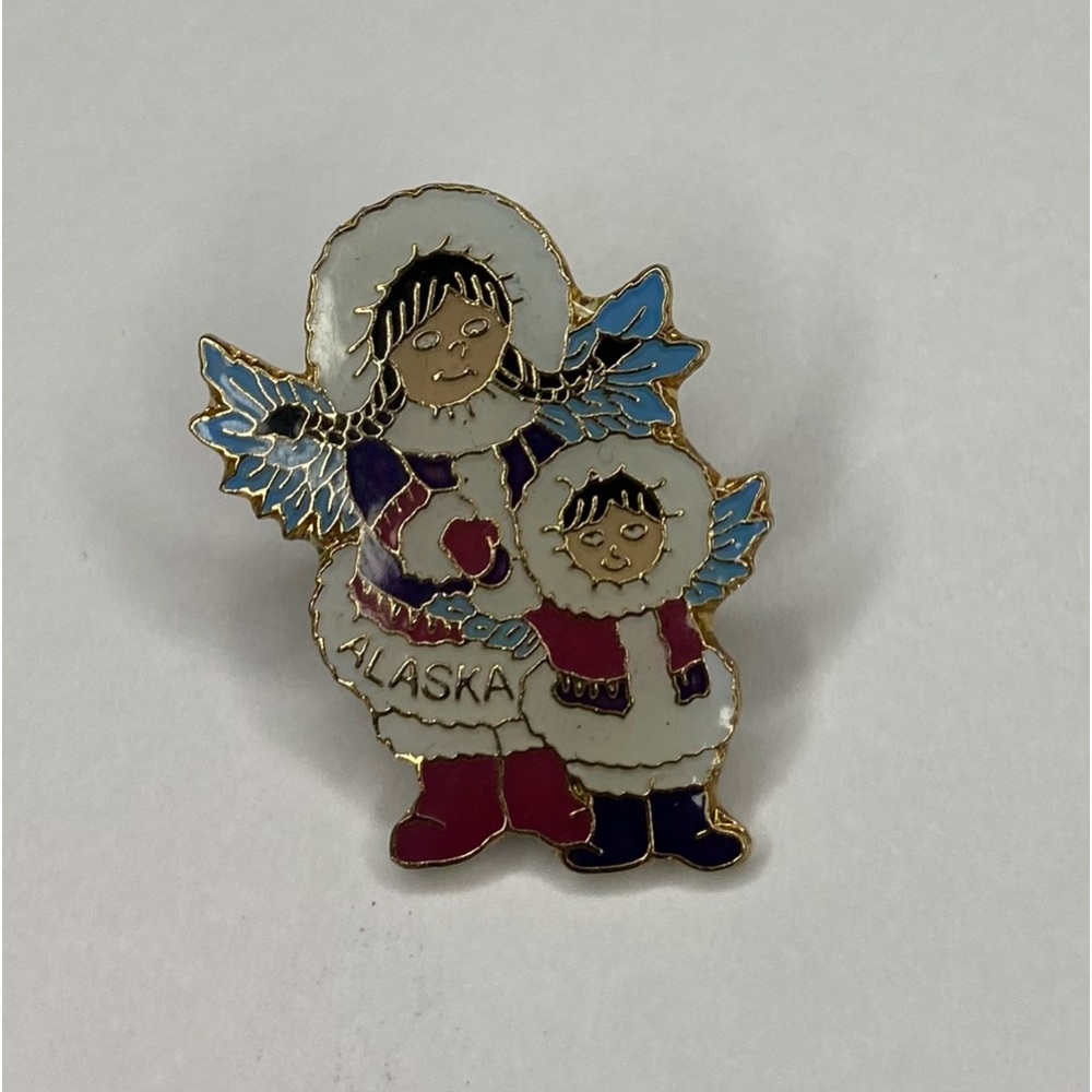 Vintage Alaska Snow Angel Inuit Enamel Lapel Pin